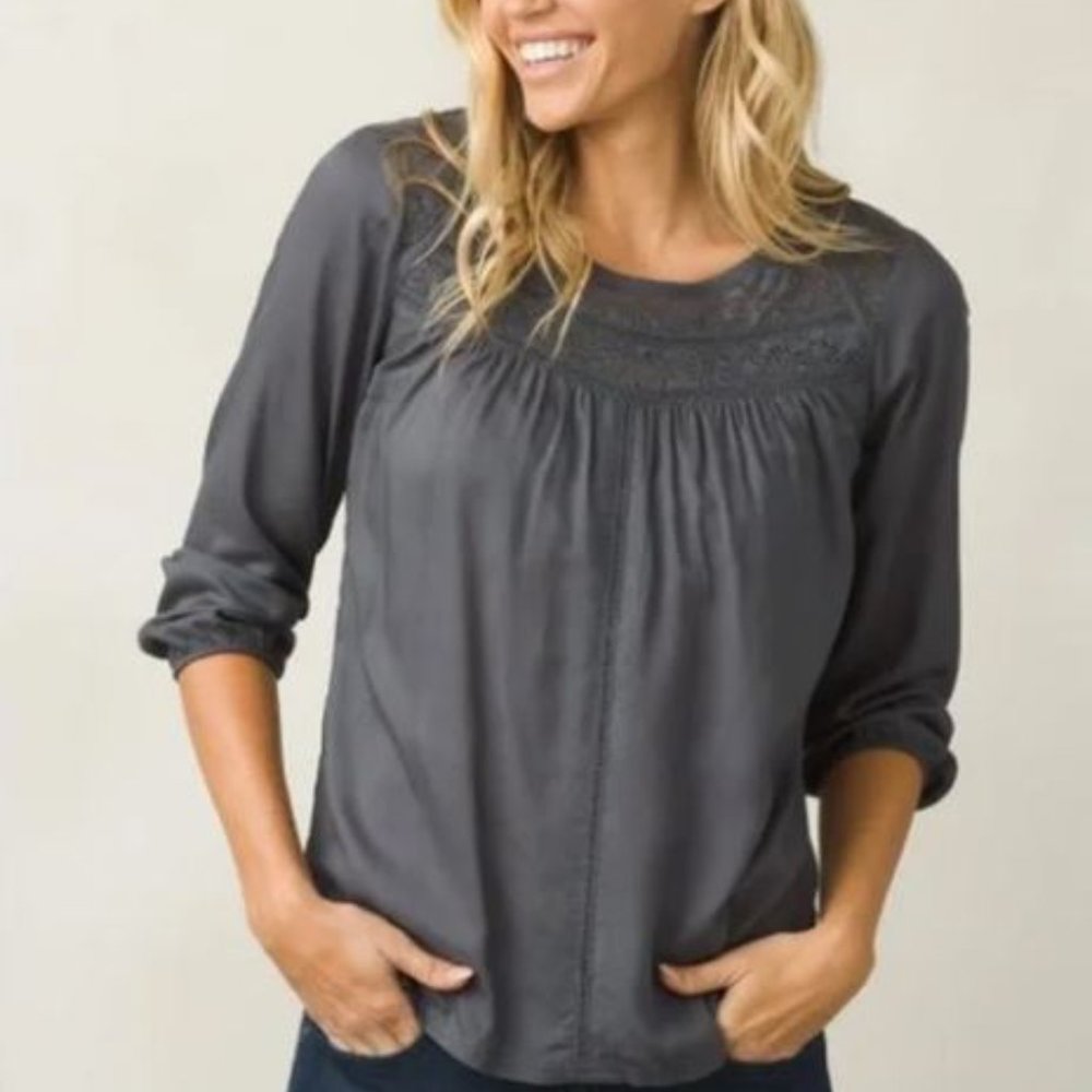 prAna Robyn Lace Peasant Top - Gray Size SMALL